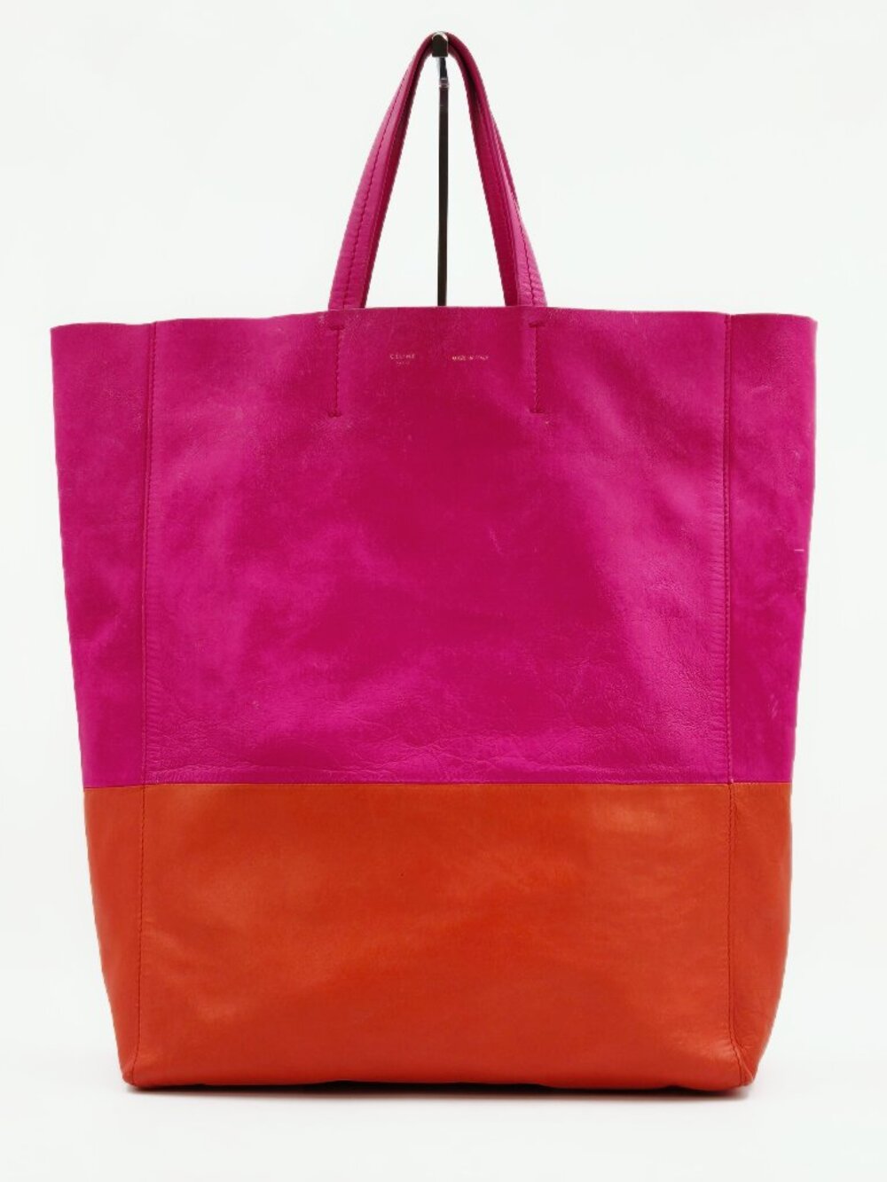 CELINE Cabas Colorblock Pink Orange Leather Large Tote Bag Shopper